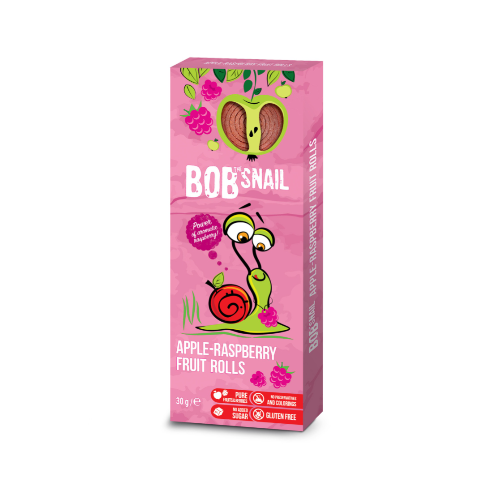 Rulou natural din mere si zmeura, 30g, Bob Snail