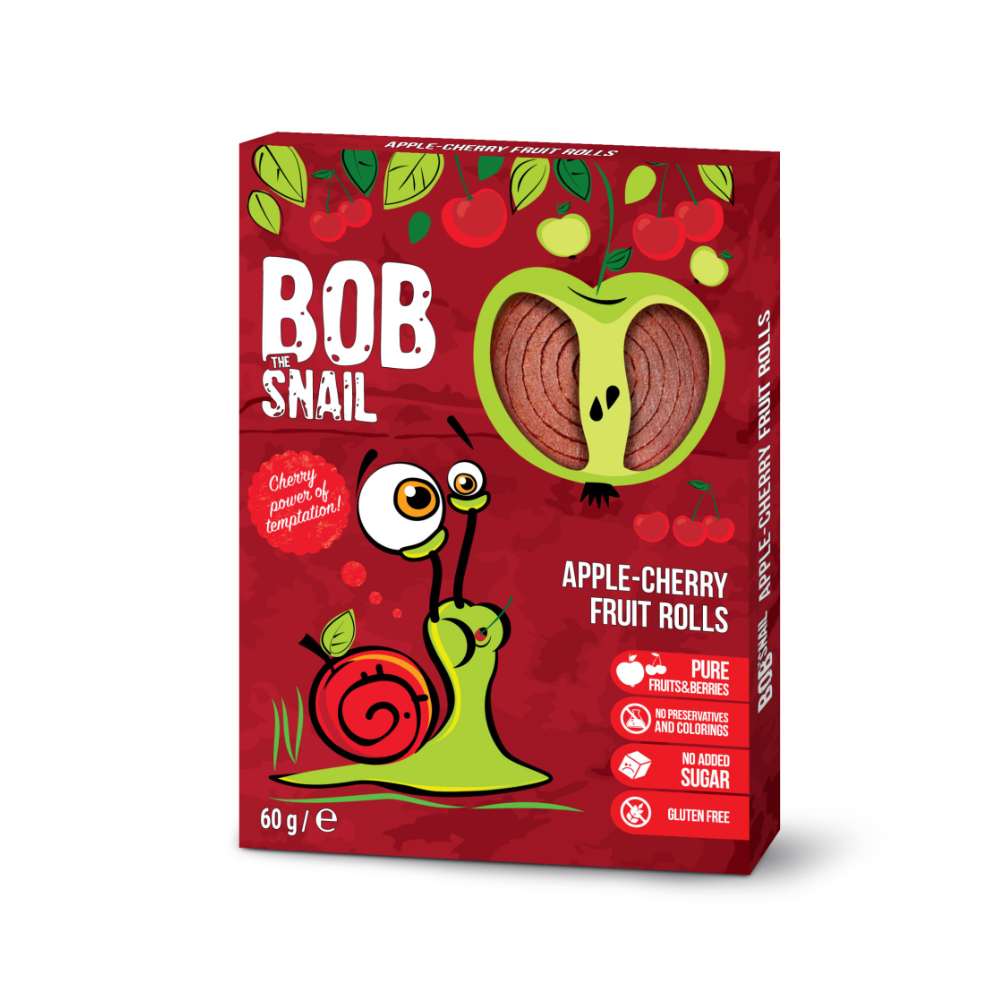 Rulou natural din mere si cirese, 60 g, Bob Snail