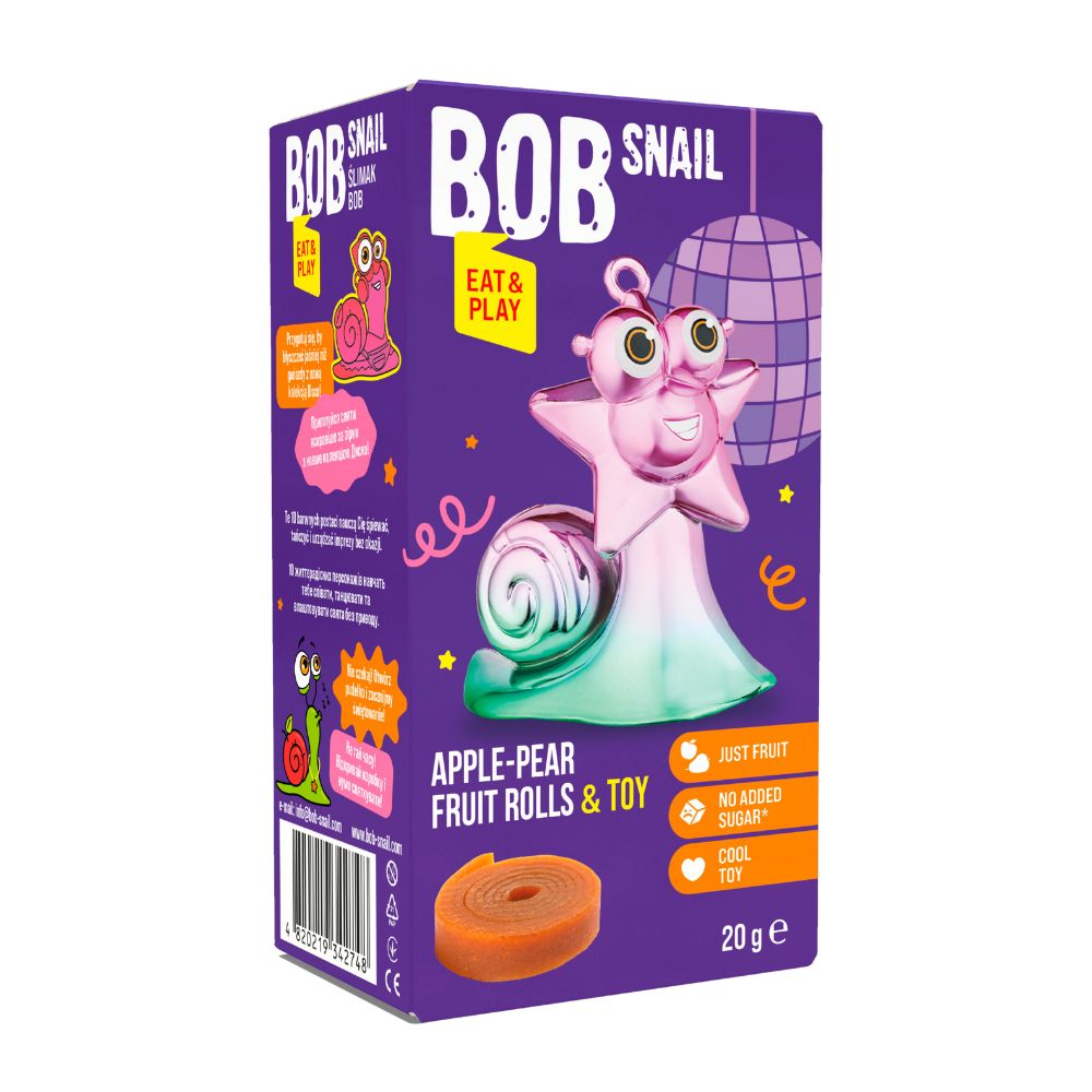 Rulou natural din fructe + jucarie Eat & Play, 20 gr, Bob Snail