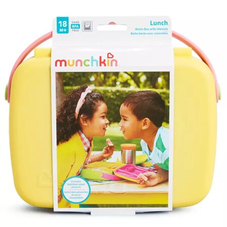 Cutie pentru pranz cu ustensile din inox Bento Lunch, +18 luni, +18 luni, Yellow, Munchkin 555072