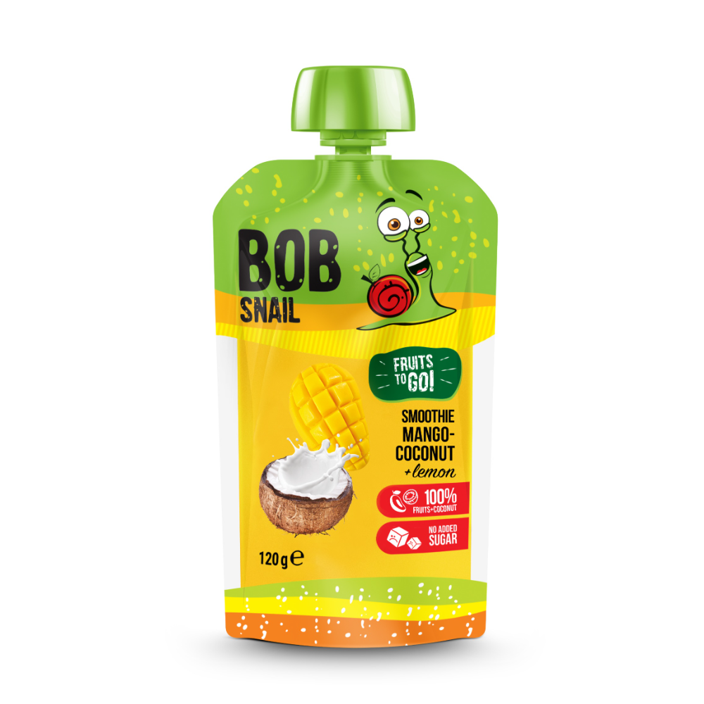 Smoothie natural din mango si nuca de cocos, 120 gr, Bob Snail