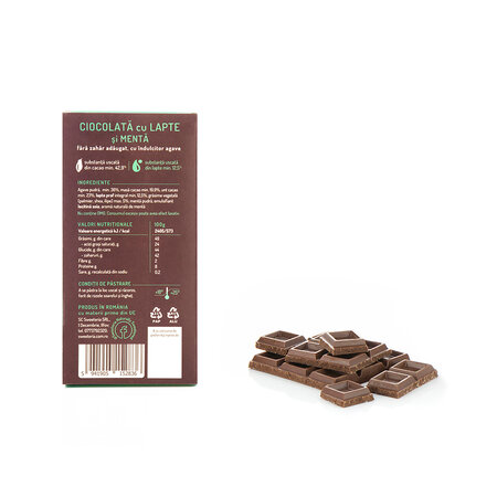 Ciocolata cu lapte, menta si indulcitor din agave, 100 g, Sweeteria 676880