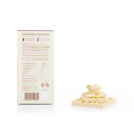 Ciocolata alba cu cocos si indulcitor din stevia, 100 gr, Sweeteria 676847