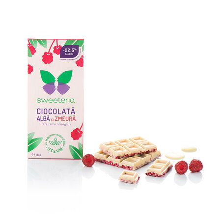 Ciocolata alba cu zmeura, 100 g, Sweeteria