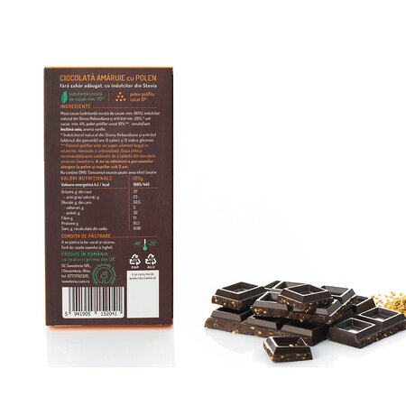 Ciocolata amaruie cu polen, 100 g, Sweeteria 676855
