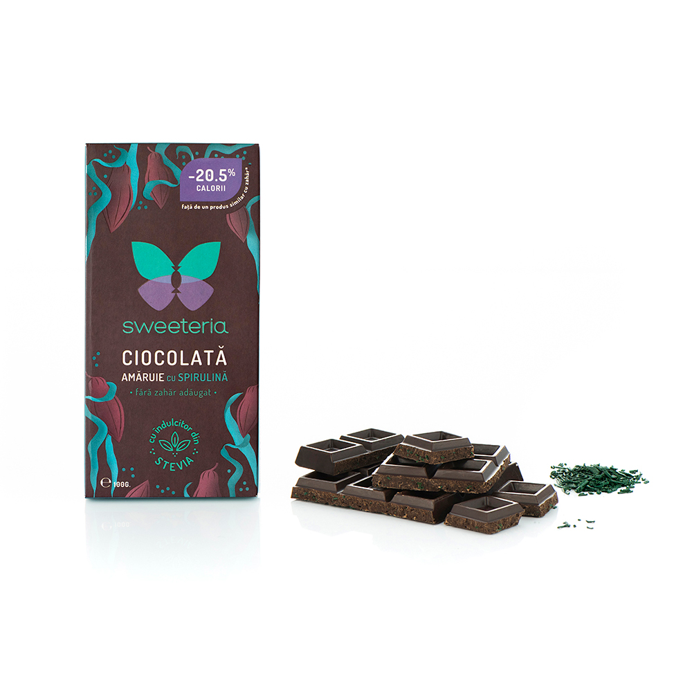 Ciocolata amaruie cu spirulina, 100 g, Sweeteria