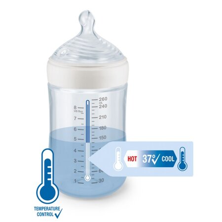 Biberon cu tetina din silicon Nature, marimea S, 150 ml, Crem, Nuk 555491
