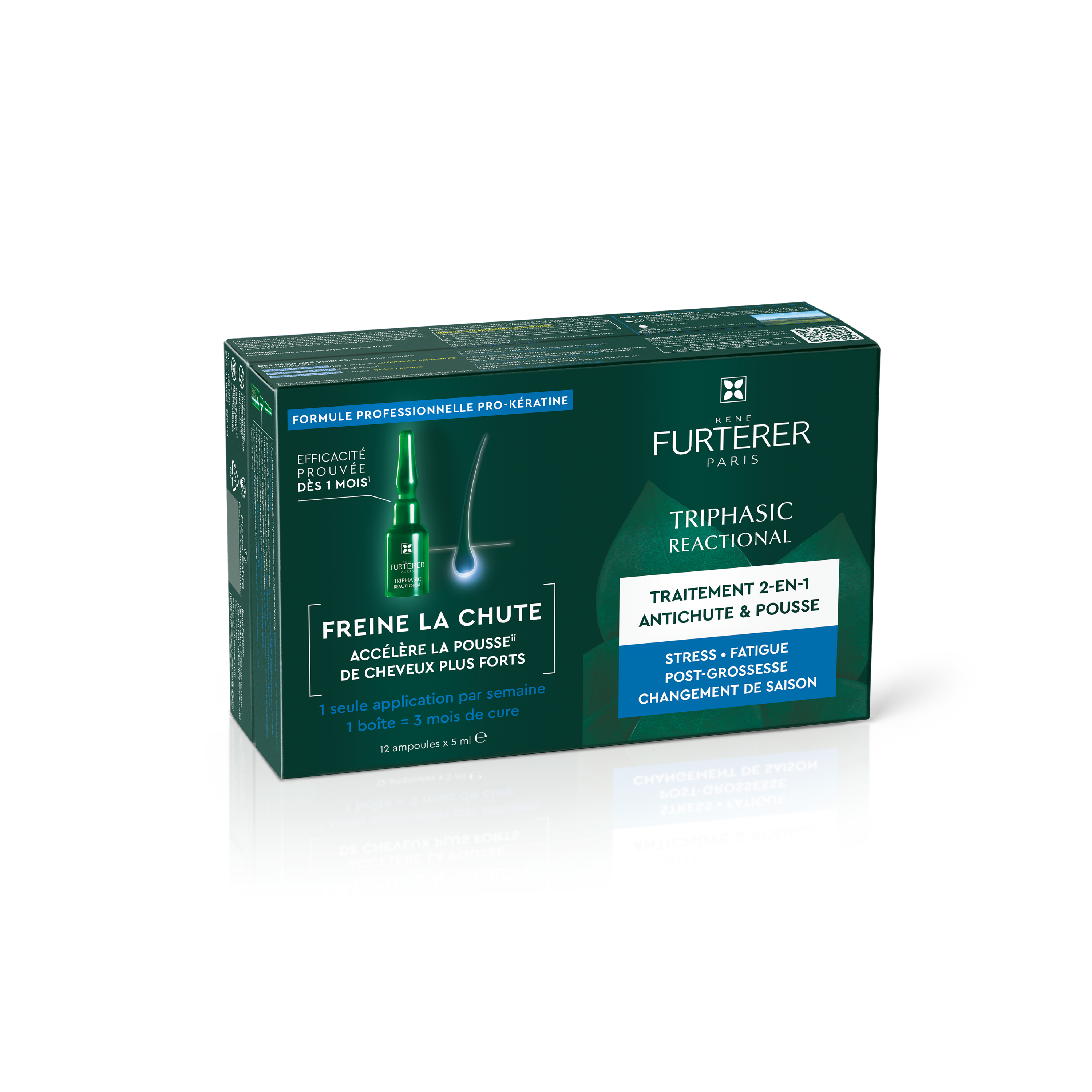 Ser concentrat 2-in-1 impotriva caderii parului Triphasic Reactional, 12 fiole x 5 ml, Rene Furterer