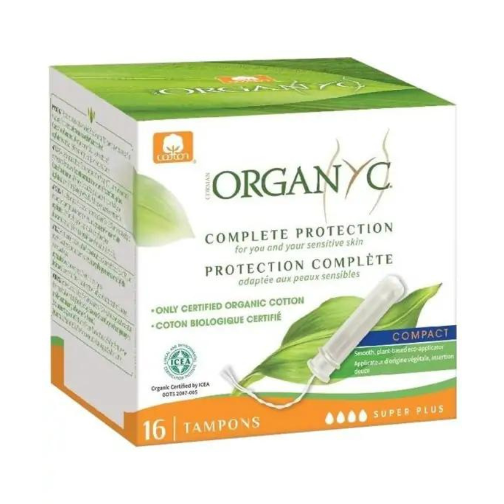 Tampoane din bumbac organic cu aplicator Super Plus, 16 bucati, Organyc