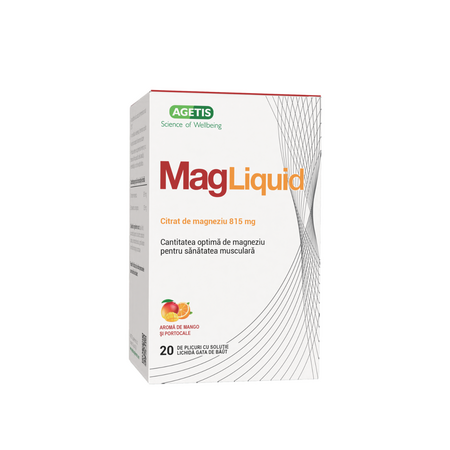 MagLiquid solutie, 815 mg, Mango si Portocale, 20 plicuri, Agetis 758442
