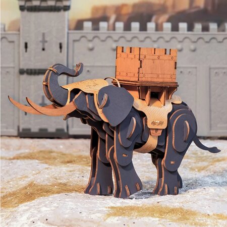 Puzzle 3D din lemn Elefant de lupta, 107 piese, Robotime 556034