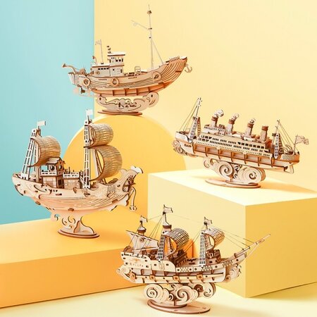 Puzzle 3D din lemn Barca de Nevigat, 118 piese, Robotime 556048