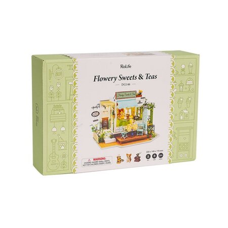 Puzzle 3D Minicasuta Floraria de Dulcuri si Ceai, 84 piese, Robotime 556079