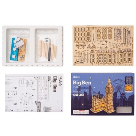 Puzzle 3D din lemn Big Ben, 220 piese, Robotime 556112