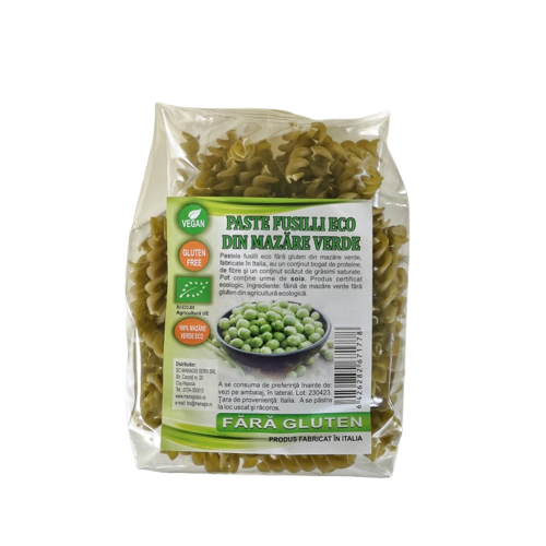 Paste fusilli din mazare verde fara gluten, 250 g, Sarchio