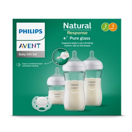 Set biberoane din sticla Philips Avent Natural Response, pentru nou-nascuti, SCD878/11, Philips
