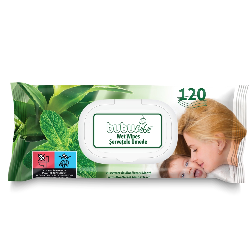 Servetele umede cu aloe vera si menta, 120 bucati, Bubu Bebe