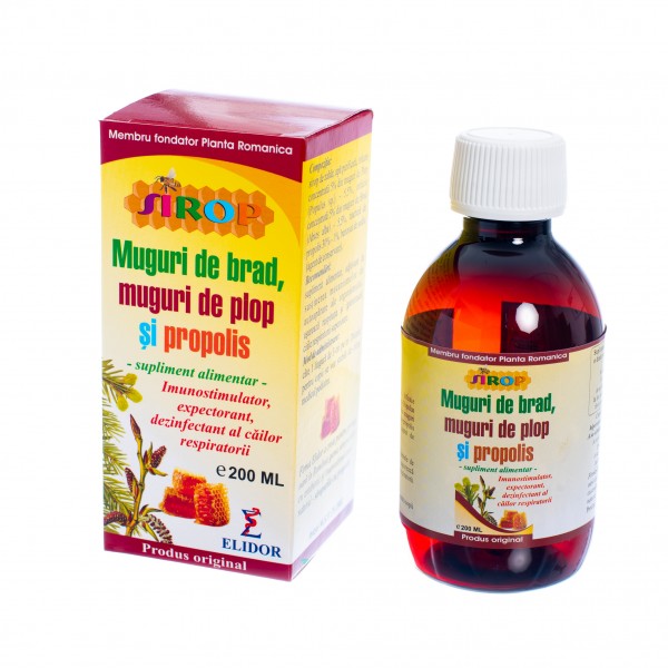 Sirop Muguri de Plop cu Muguri de Brad si Propolis, 200 ml, Elidor