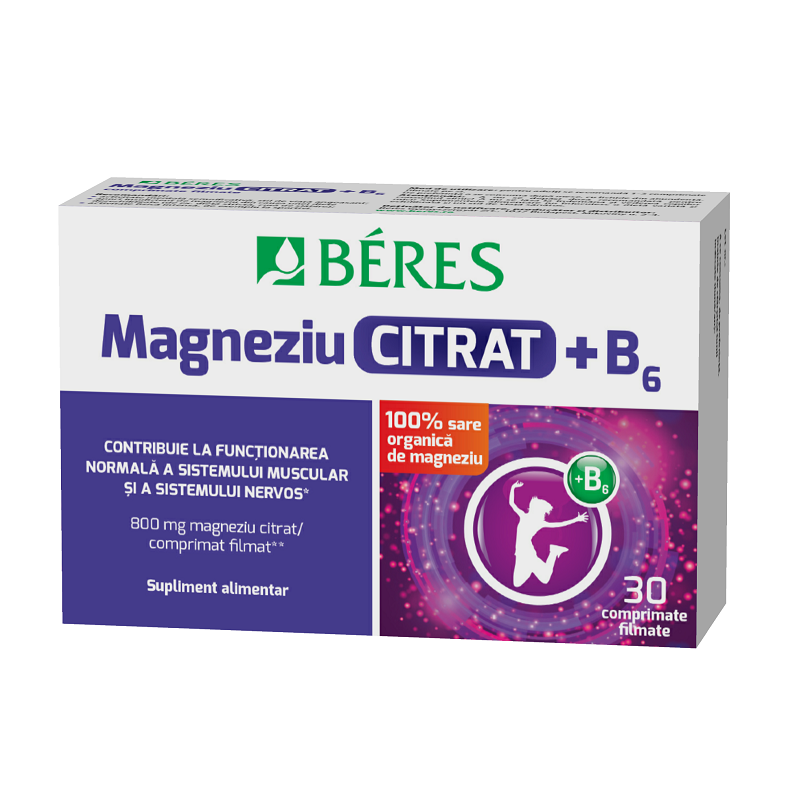 Magneziu Citrat + B6, 30 comprimate filmate, Beres