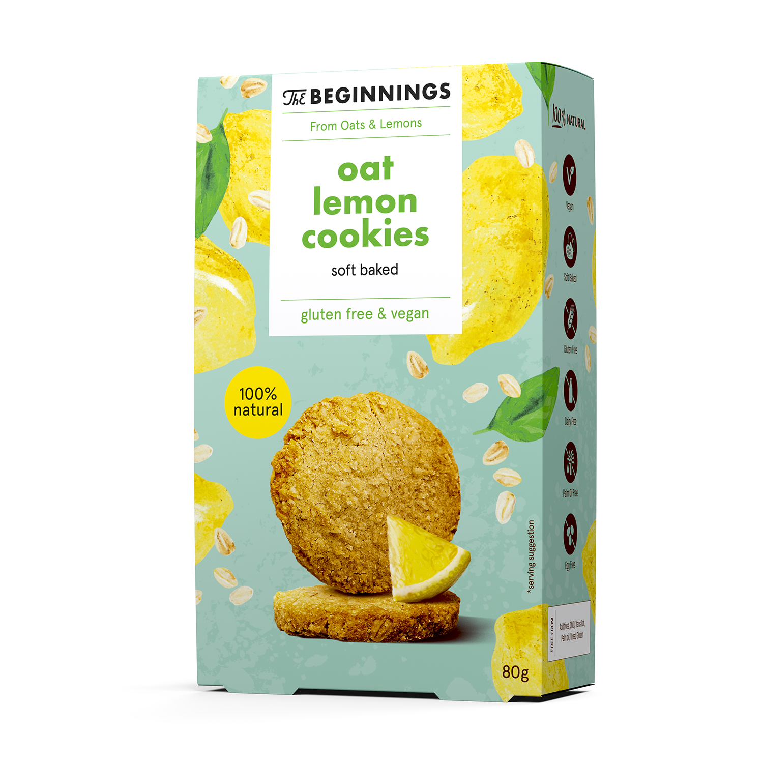 Cookies din Ovaz cu Lamaie fara gluten, 80 g, The Beginnings