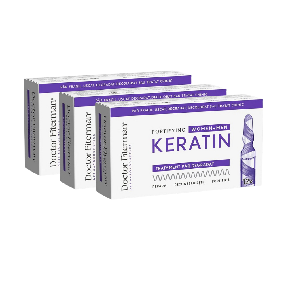 Pachet Tratament pentru par fragil Fortifying Keratin, 3 x 12 fiole, Doctor Fiterman