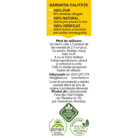 Ulei esential pur din lamaie, 10 ml, Fares 722954
