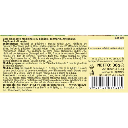 Ceai Hepatofit, 20 plicuri, Fares 723022