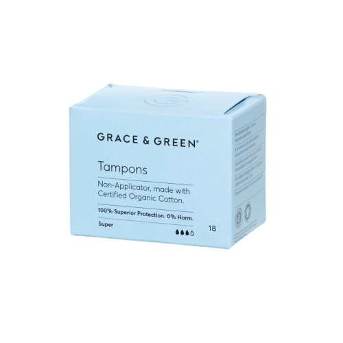 Tampoane bumbac organic fara aplicator Super, 18 bucati, Grace and Green