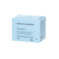 Tampoane bumbac organic fara aplicator Super, 18 bucati, Grace and Green