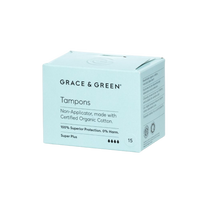 Tampoane bumbac organic fara aplicator Super Plus, 15 bucati, Grace and Green