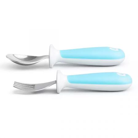Set lingurita si furculita pentru copii Raise, 12luni+, Blue, Munchkin 558788