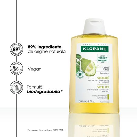 Sampon cu pulpa de citrice Bio pentru par normal spre gras, 200 ml, Klorane 724027