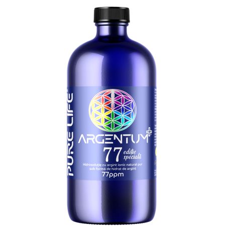 Hidrosolutie cu argint ionic Argentum+77 Editie Speciala, 77 ppm, 480 ml, Pure Life