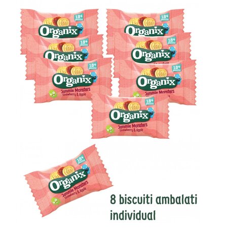 Biscuiti Bio cu umplutura de capsuni si mere, 18 luni+, 64 g, Organix 523847