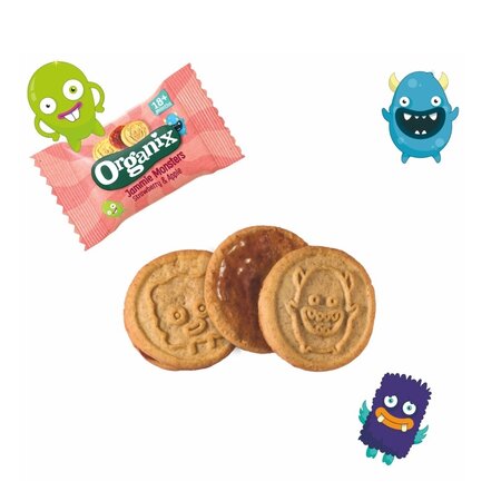 Biscuiti Bio cu umplutura de capsuni si mere, 18 luni+, 64 g, Organix 523846