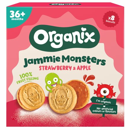 Biscuiti Bio cu umplutura de capsuni si mere, 18 luni+, 64 g, Organix