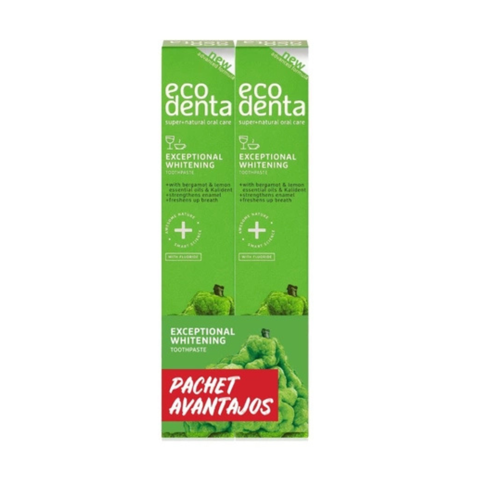 Pachet Pasta de dinti pentru albire cu bergamot, uleiuri de lamaie si Kalident, 2x75 ml, Ecodenta