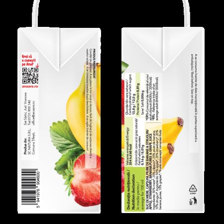 Suc de mere, capsuni si banane, 200 ml, Ana Are 616813