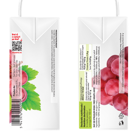 Suc de struguri rosii, 200 ml, Ana Are 616799