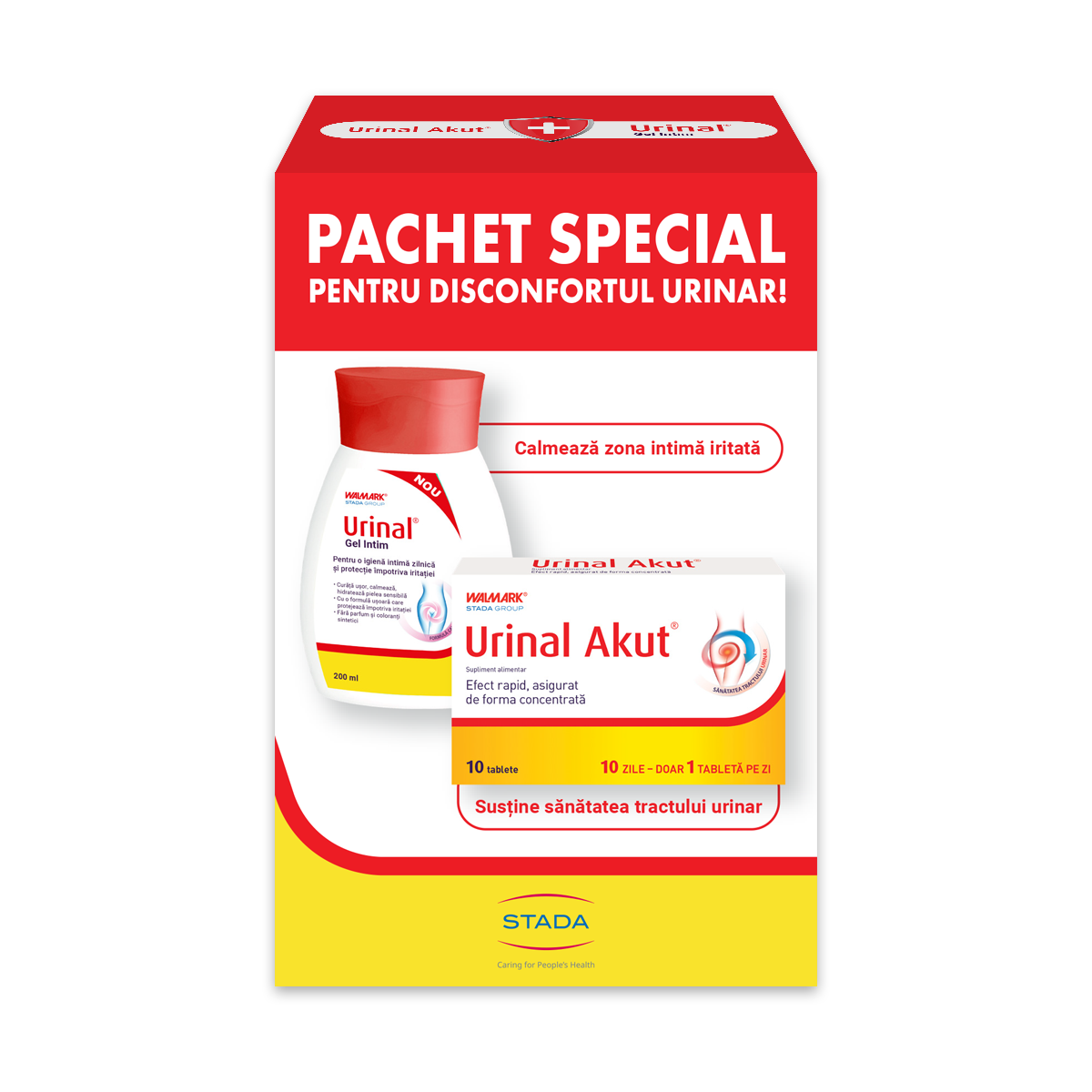 Pachet Urinal Gel intim + Urinal Akut, 200 ml + 10 capsule, Stada