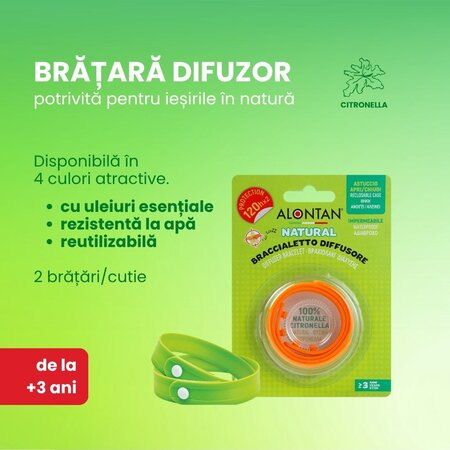 Bratara cu ulei esential, +3 ani, 2 bucati, Alontan 711555
