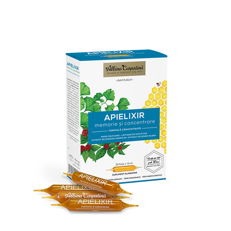 Apielixir memorie si concentrare, 20 fiole x 10 ml, Albina Carpatina