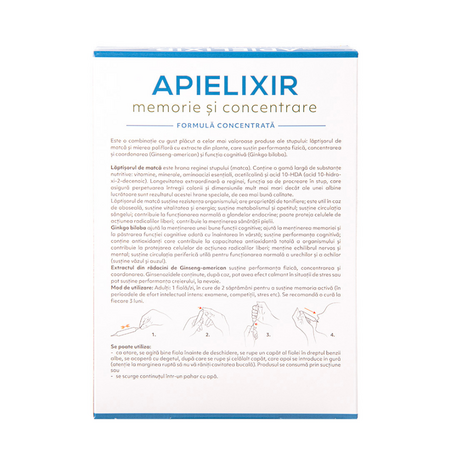 Apielixir memorie si concentrare, 20 fiole x 10 ml, Albina Carpatina 817027