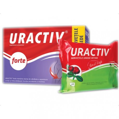 Pachet Uractiv + Servetele umede intime, 10 capsule + 20 bucati, Uractiv