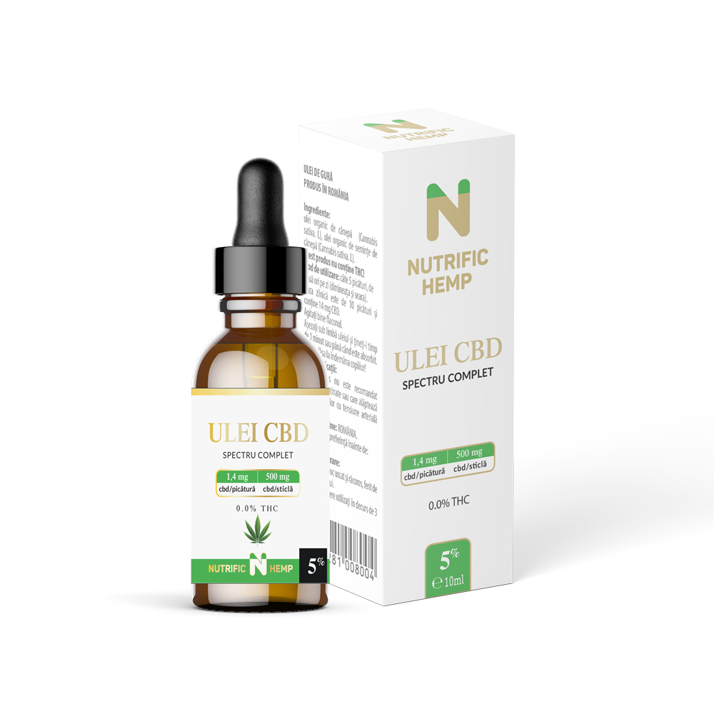 Ulei CBD 5% spectru complet, 500 mg CBD, 10 ml, Nutrific