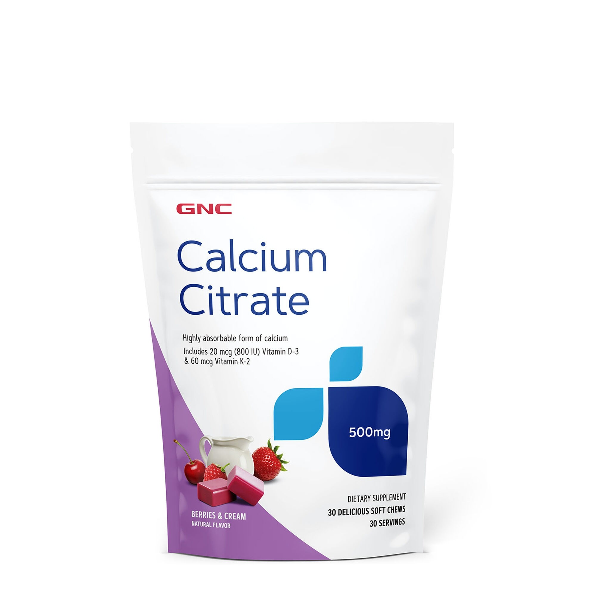 Calciu Citrat Caramele cu aroma naturala de fructe de padure si frisca, 30 caramele, GNC