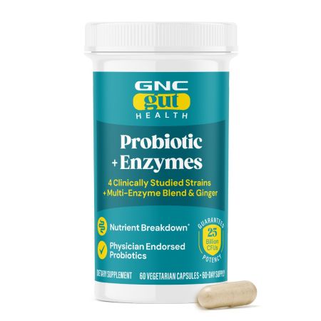 Probiotic cu enzime digestive si ghimbir Gut Health, 25 Miliarde UFC culturii vii, 60 capsule, GNC 763026