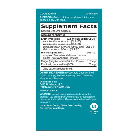 Probiotic cu enzime digestive si ghimbir Gut Health, 25 Miliarde UFC culturii vii, 60 capsule, GNC 763028