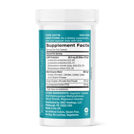Probiotic cu enzime digestive si ghimbir Gut Health, 25 Miliarde UFC culturii vii, 60 capsule, GNC 763027