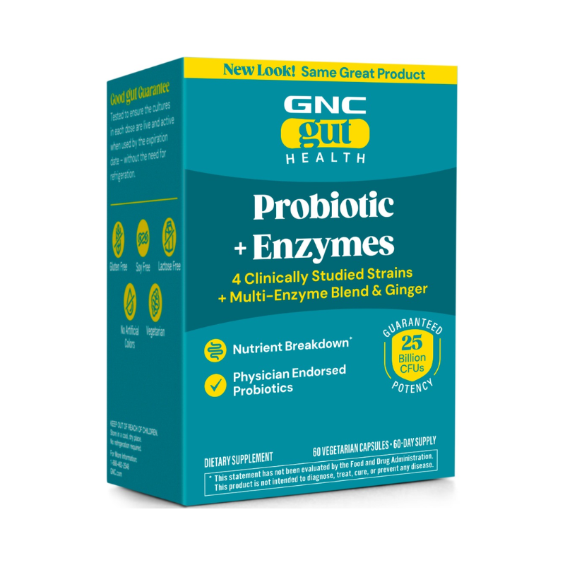 Probiotic cu enzime digestive si ghimbir Gut Health, 25 Miliarde UFC culturii vii, 60 capsule, GNC